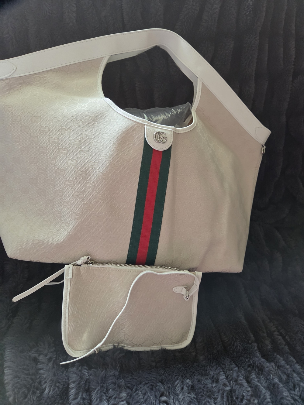 Oversized White Canvas Tote with Signature Web Stripe - Picture 8 of 9